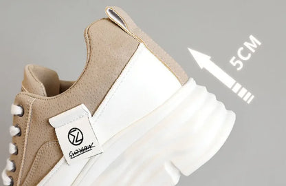 Women’s Chunky Lace-Up Sneakers – Soft Sole Casual Walking Shoes Trendy Vulcanized Fashion Sneakers