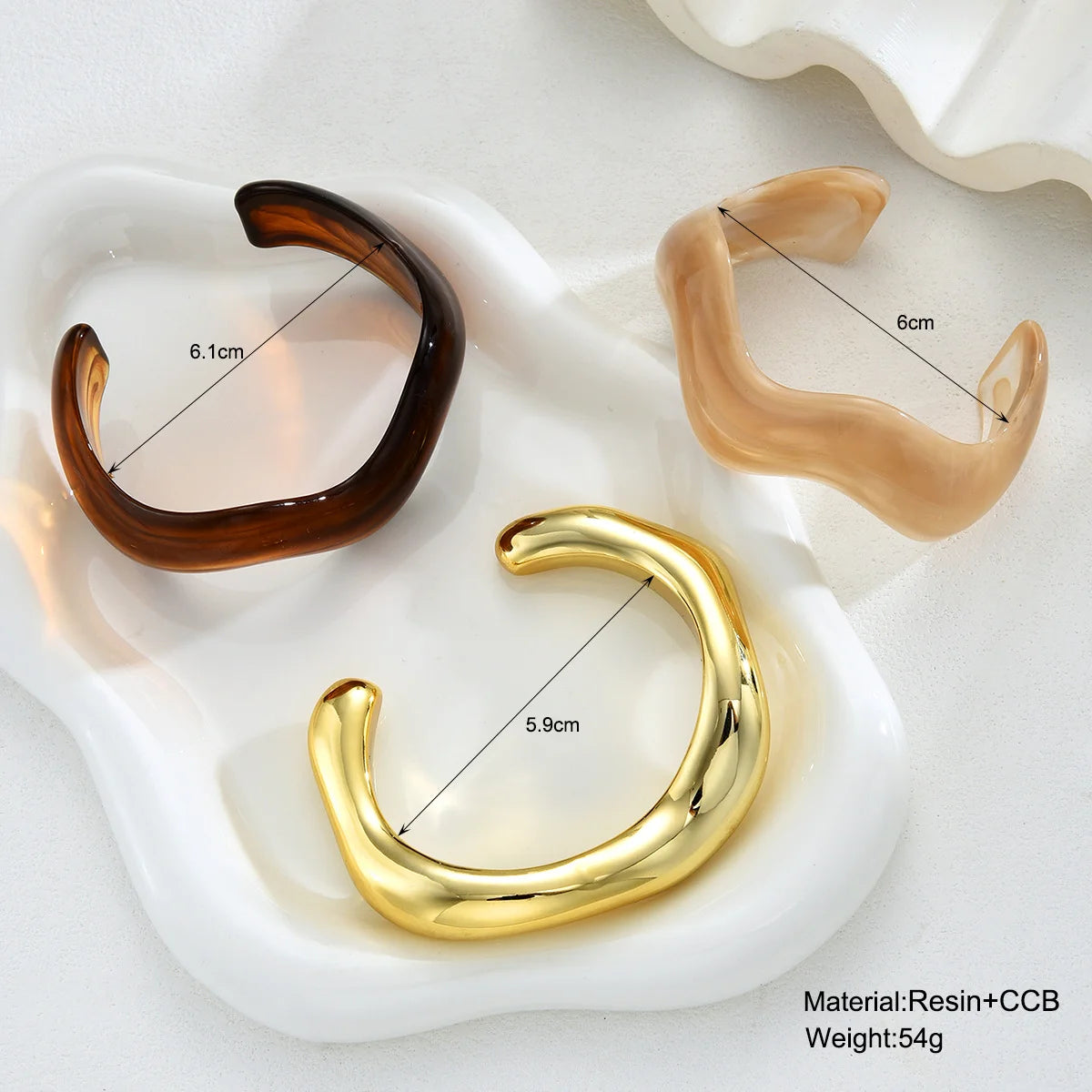 3PCS Resin Wave Bangle Set for Women, Chunky Irregular Cuff Bracelets, Minimalist Stackable Wristbands, Trendy Statement Jewelry Gift