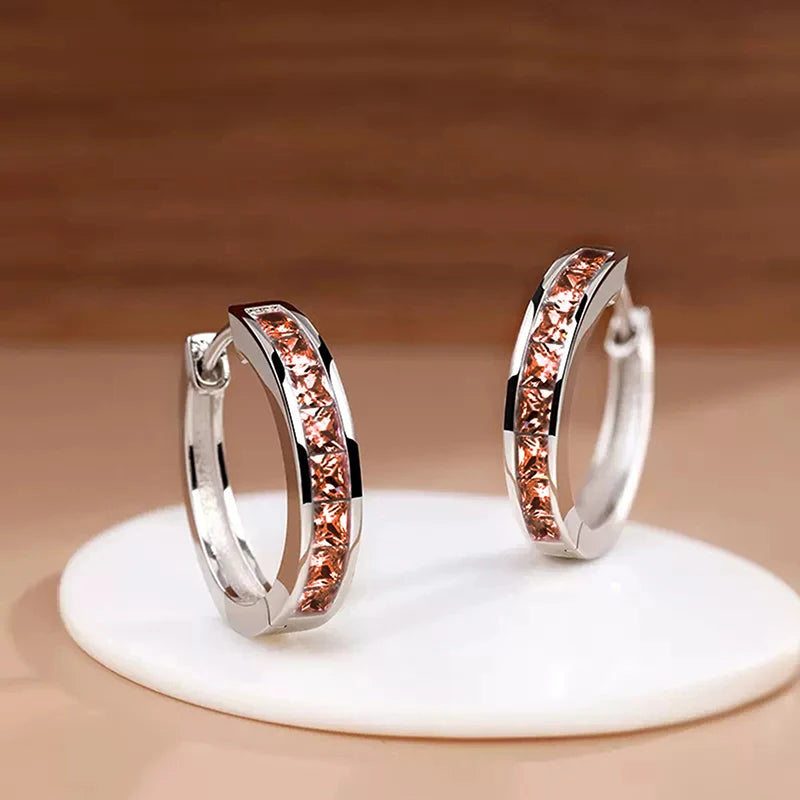 Classic Gold Tone Square Cut Cubic Zirconia Hoop Earrings for Women