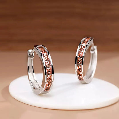 Classic Gold Tone Square Cut Cubic Zirconia Hoop Earrings for Women