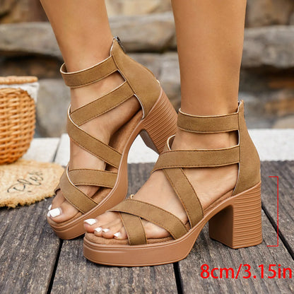 Women's Platform Block Heel Sandals – Open Toe Strappy Wedge Sandals with Ankle Strap, Casual Summer Fashion Shoes