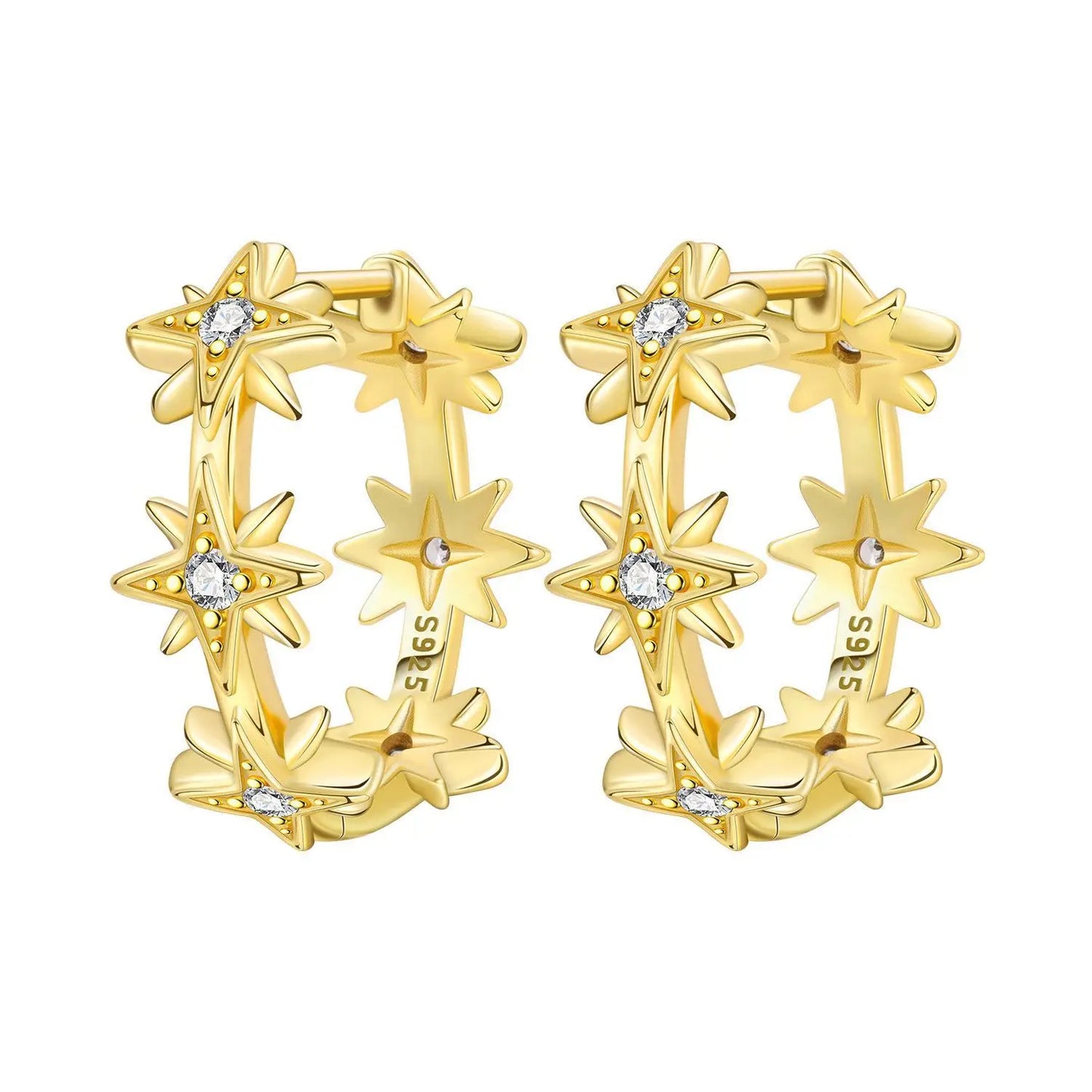 S925 Sterling Silver 18K Gold-Lined Zircon Hoop Earrings for Women