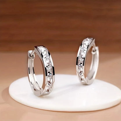 Classic Gold Tone Square Cut Cubic Zirconia Hoop Earrings for Women