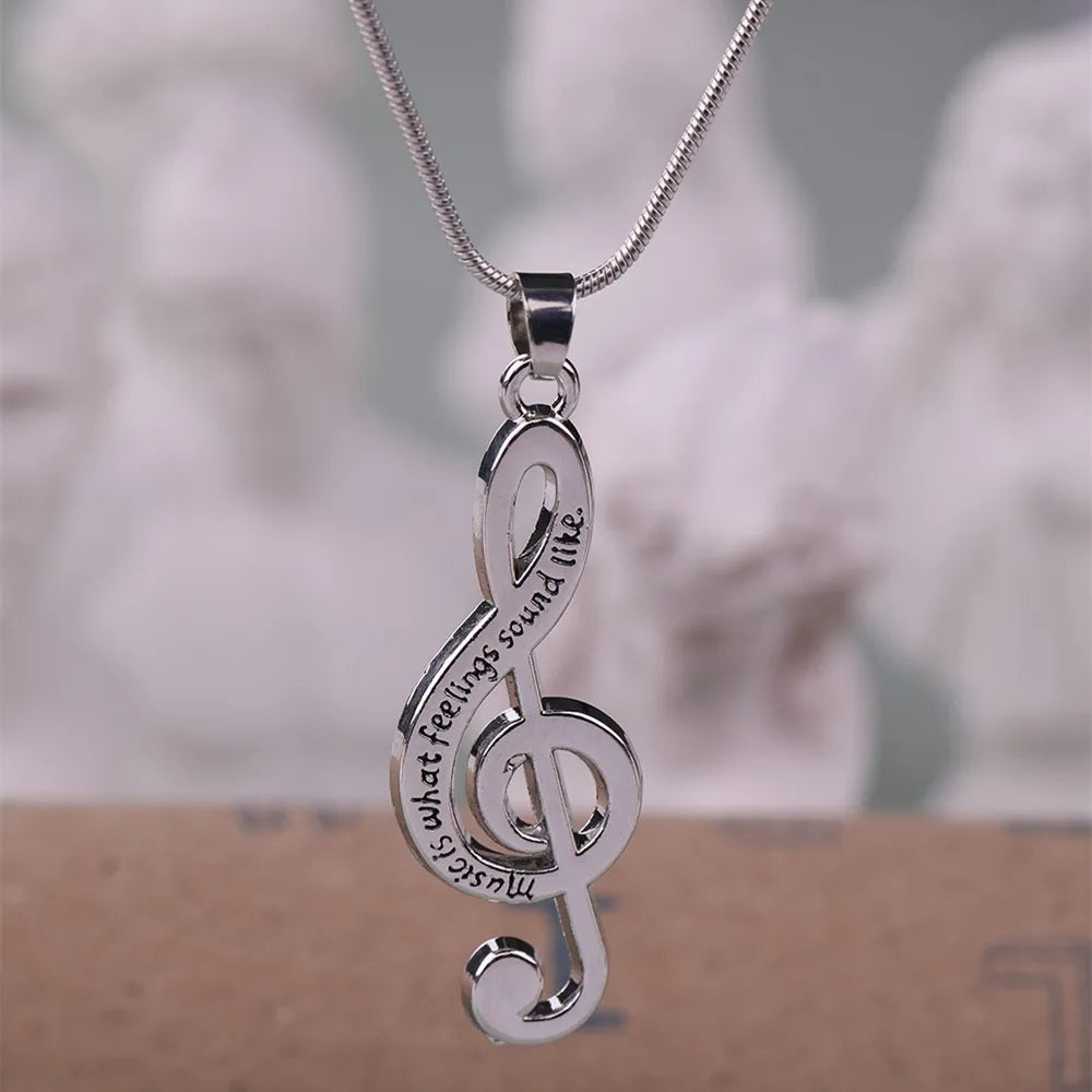 Music Necklace Treble Clef Note Chain Musical Symbol Staff Notation Gift For Woman Men Kid Child Silver Color Pendant Jewelry