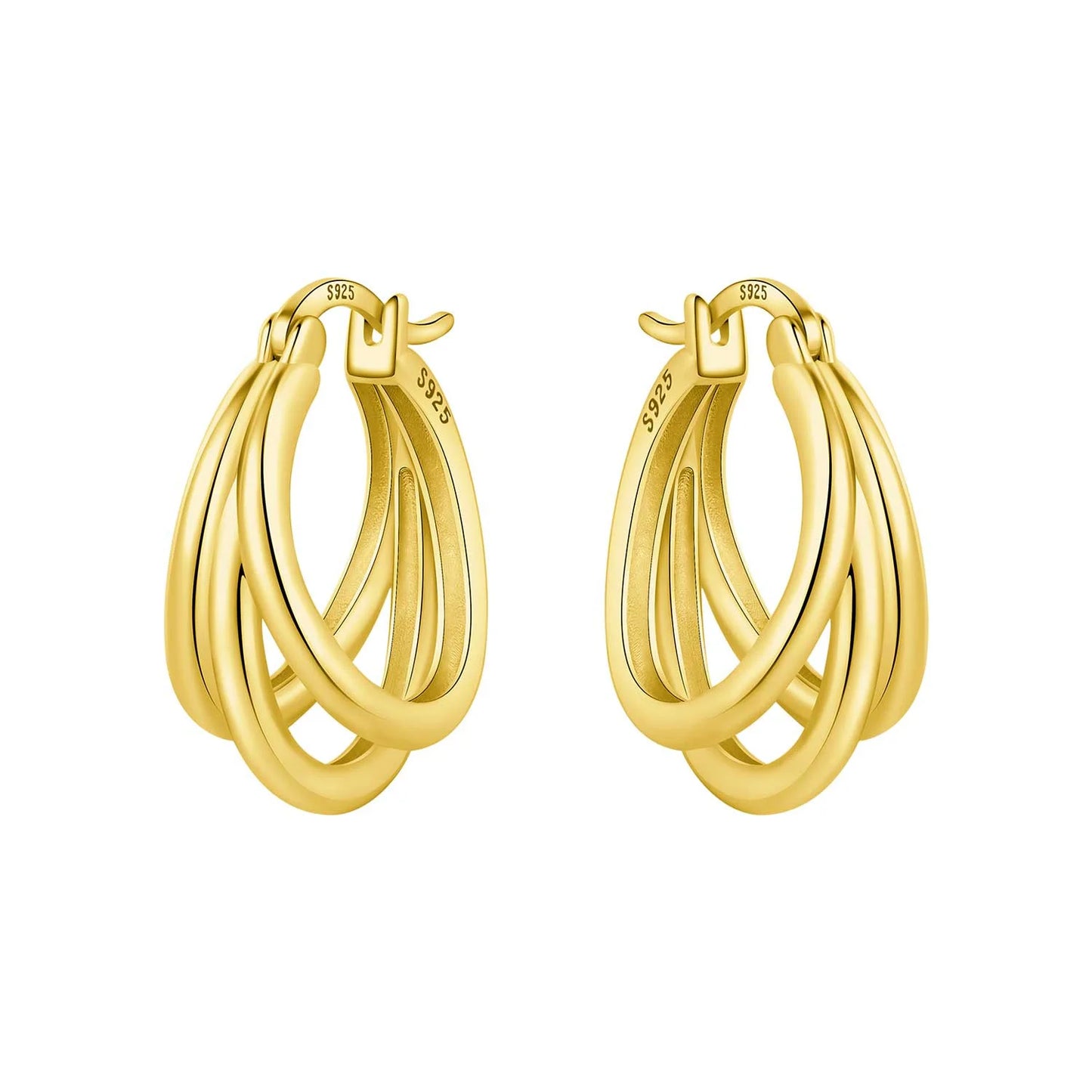 S925 Sterling Silver 18K Gold-Lined Zircon Hoop Earrings for Women
