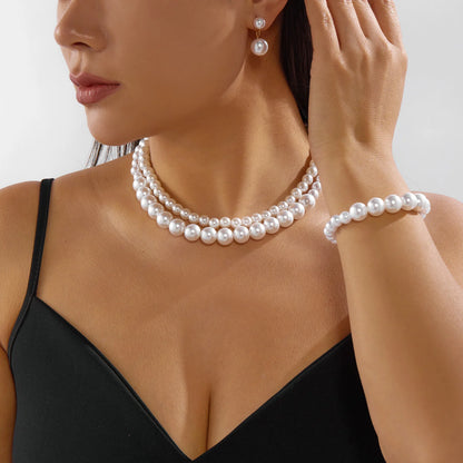 Women’s Luxury Rhinestone Jewelry Set – Double Layer Choker, Bracelet & Stud Earrings