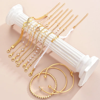 11 Piece Pearl Crystal Heart and Infinity Layered Bracelet Set for Women