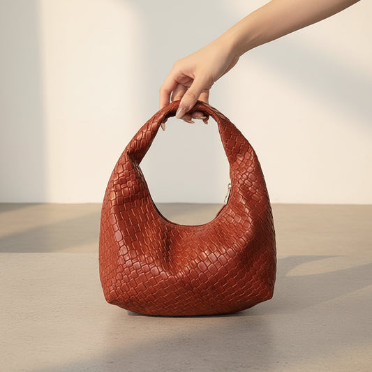 Women Woven Embossed Hobo Shoulder Bag Soft Premium Leather Handbag