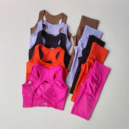 Women’s Seamless Yoga Set – Sexy Open Back Sports Bra & High Waist Scrunch Leggings Gym Outfit