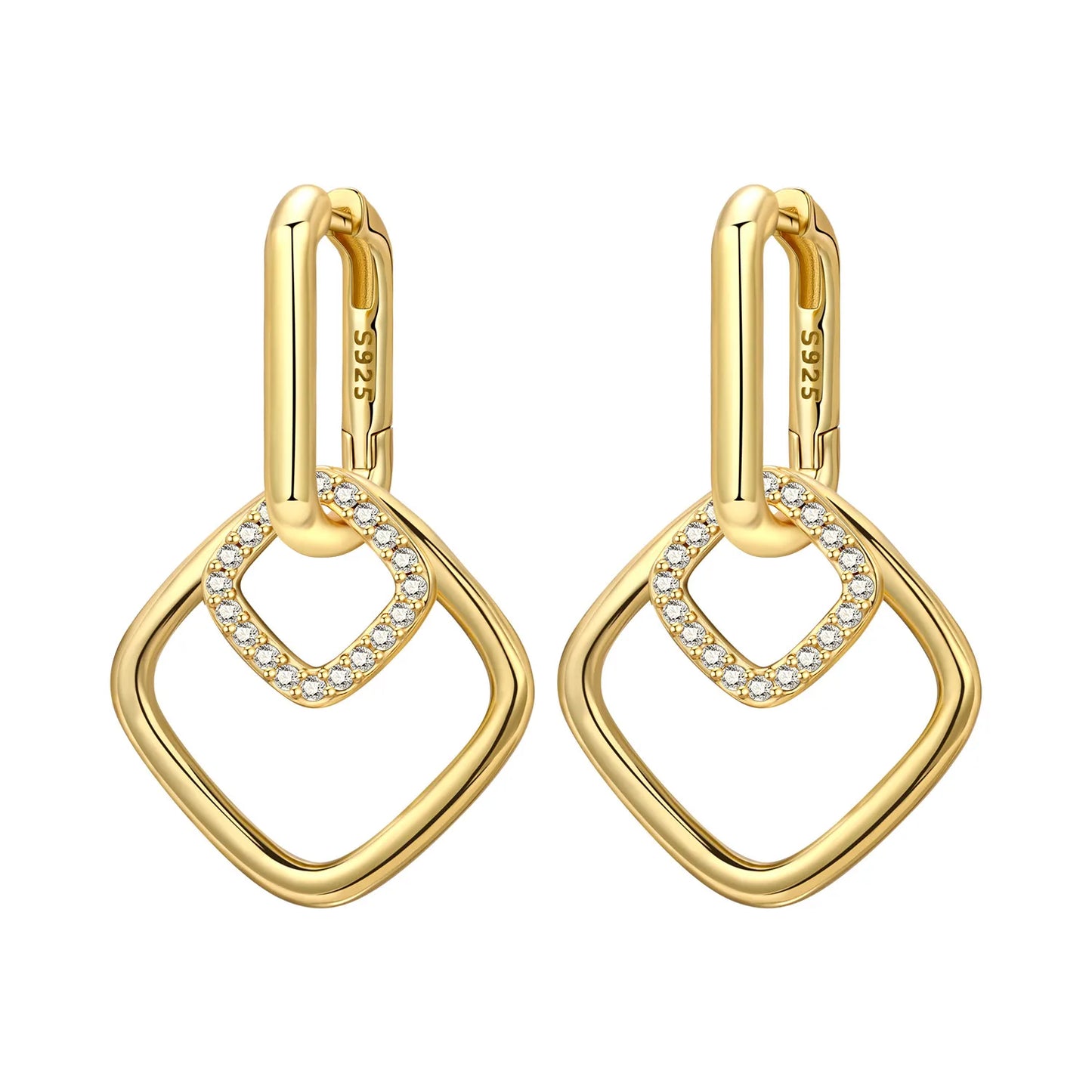 S925 Sterling Silver 18K Gold-Lined Zircon Hoop Earrings for Women