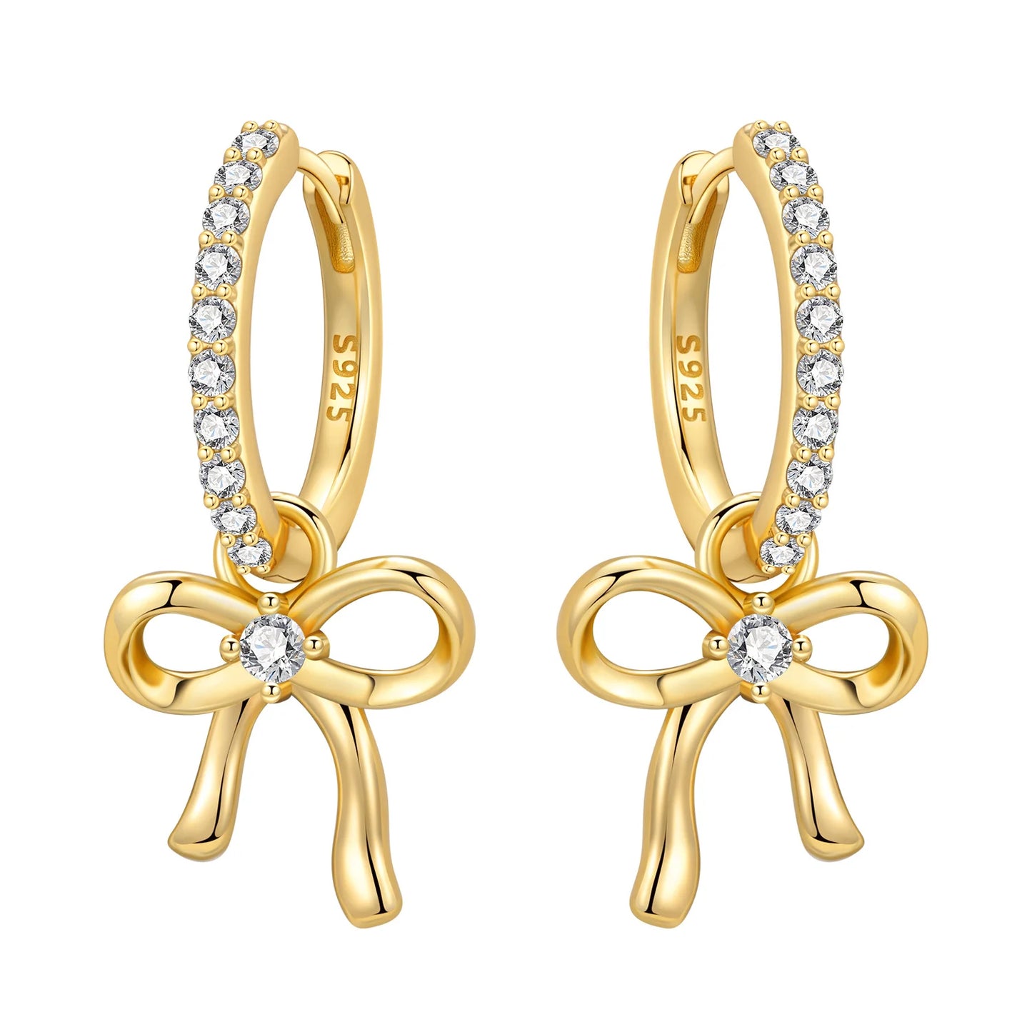 S925 Sterling Silver 18K Gold-Lined Zircon Hoop Earrings for Women