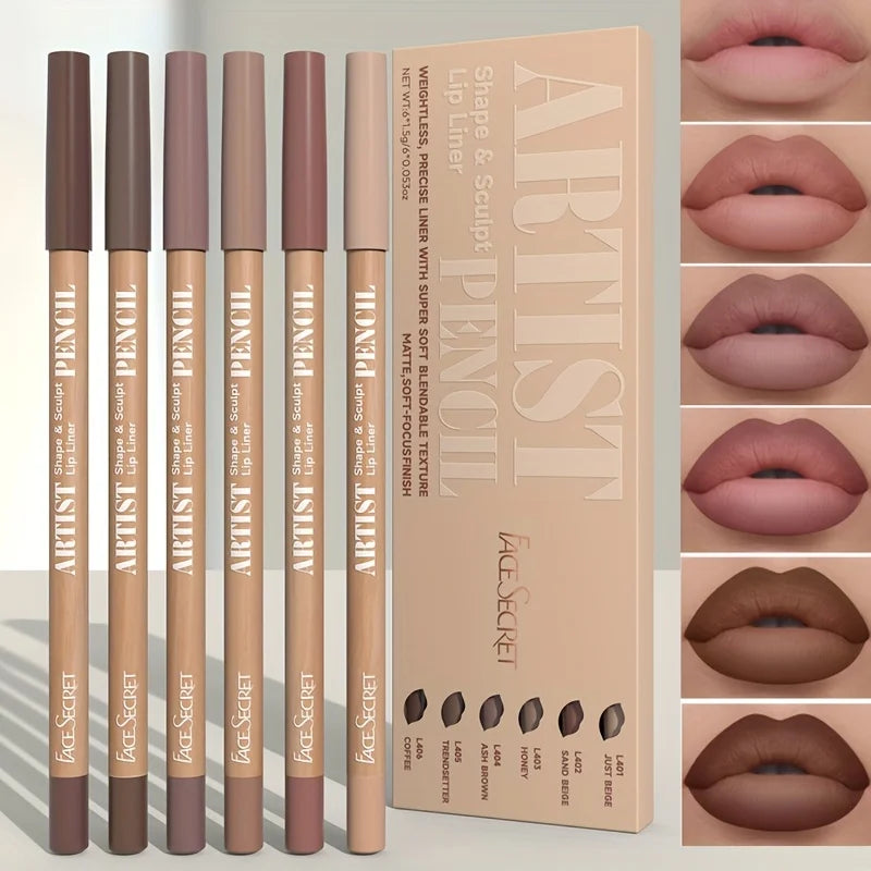 6pcs Velvet Matte Lip Liner Pencils Set Long-Lastin, Non-Drying Perfect for Lining Filling Lips Versatile for All Skin Types