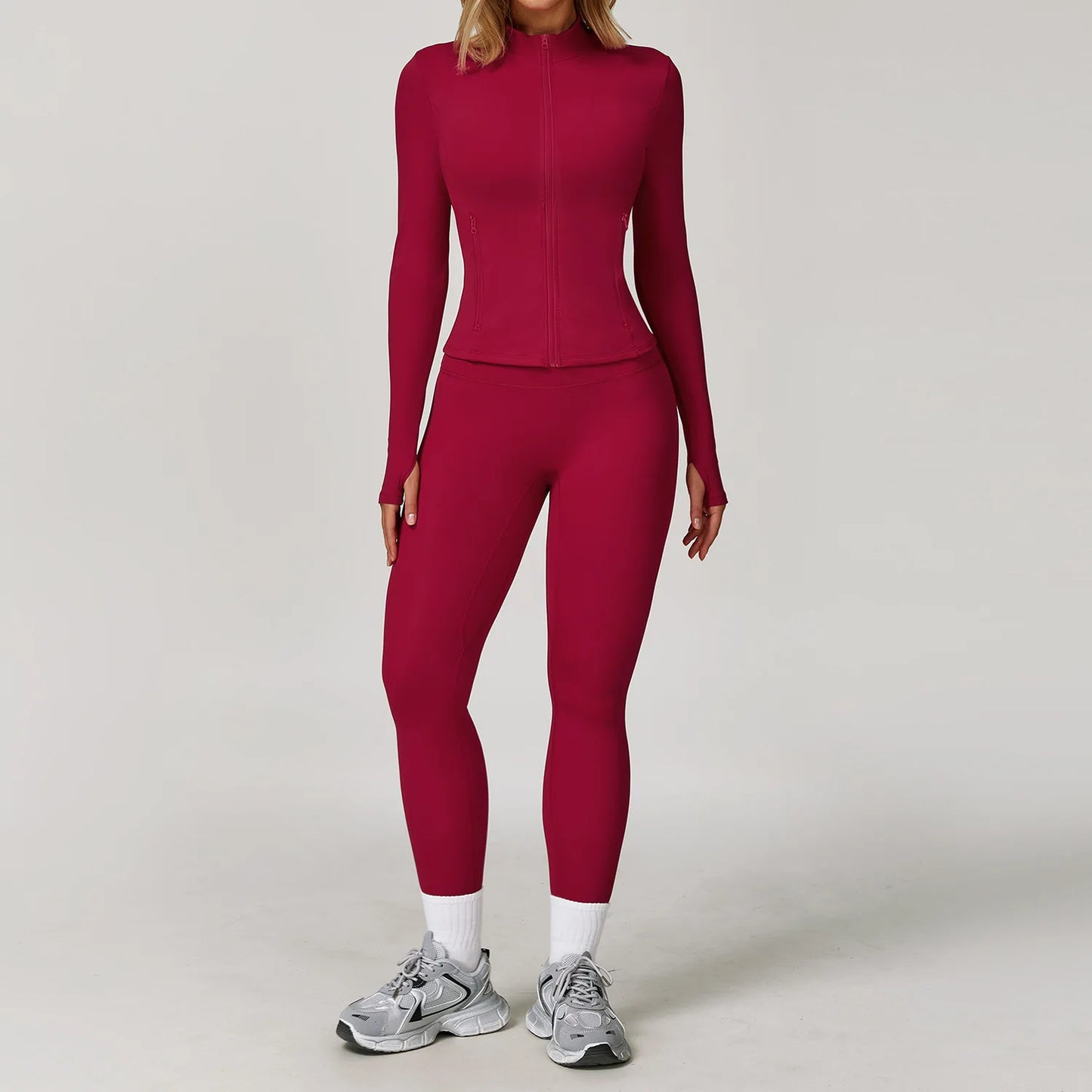 Women's 2/3PCS Yoga Set Workout Clothes Long Sleeve Sports Bra Leggings Gym Running Activewear Outfit