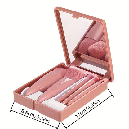 5 Piece Portable Makeup Brush Set With Mirror Foldable Travel Kit