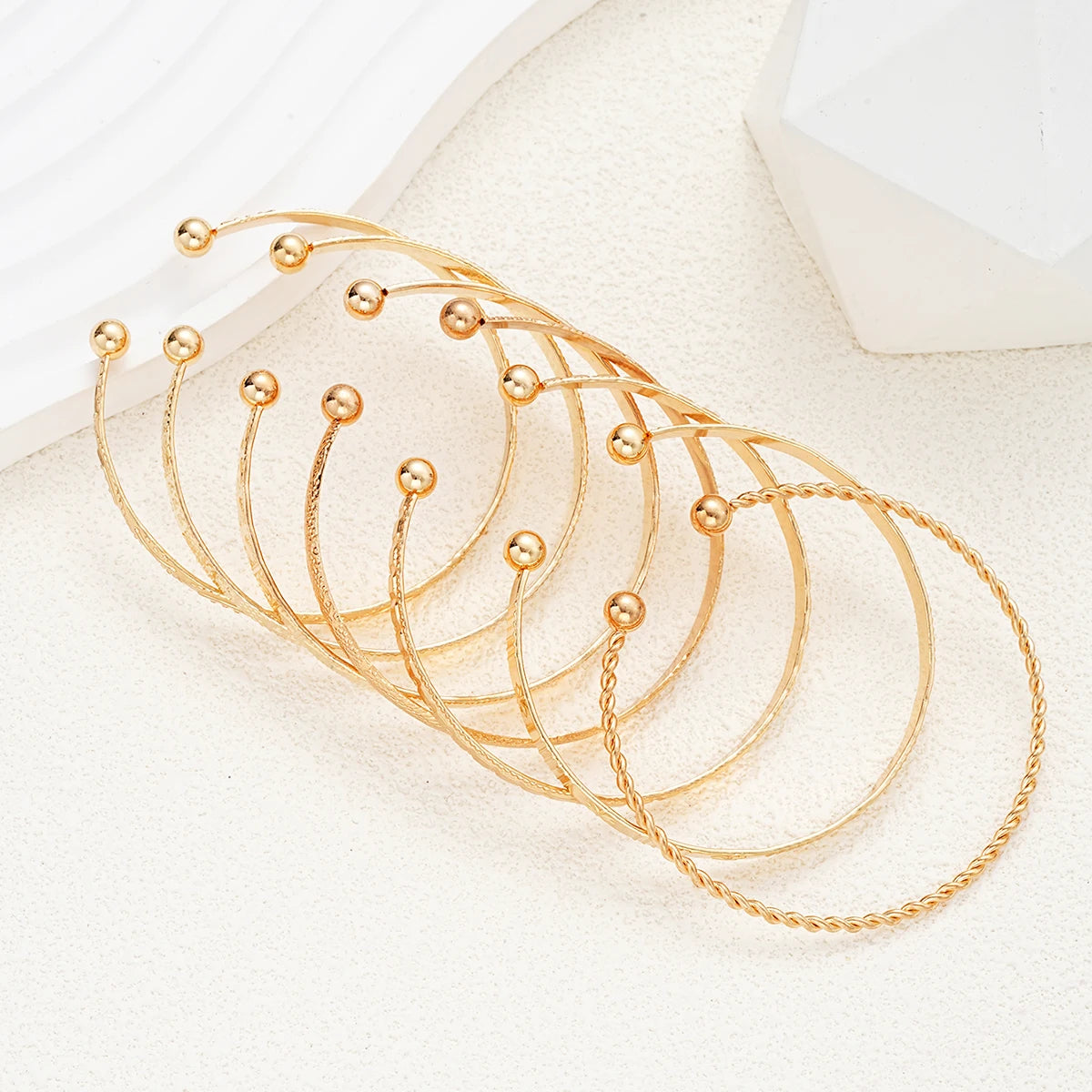 7 Piece Gold Cuff Bracelet Set for Women Geometric Stackable Boho Jewelry