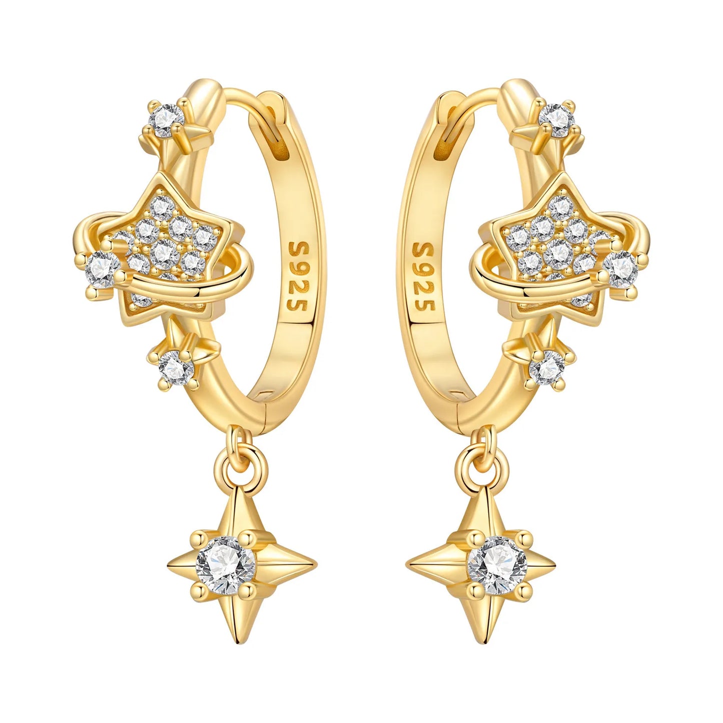 S925 Sterling Silver 18K Gold-Lined Zircon Hoop Earrings for Women