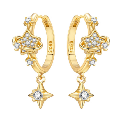 S925 Sterling Silver 18K Gold-Lined Zircon Hoop Earrings for Women