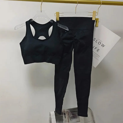 Women’s Seamless Yoga Set – Sexy Open Back Sports Bra & High Waist Scrunch Leggings Gym Outfit