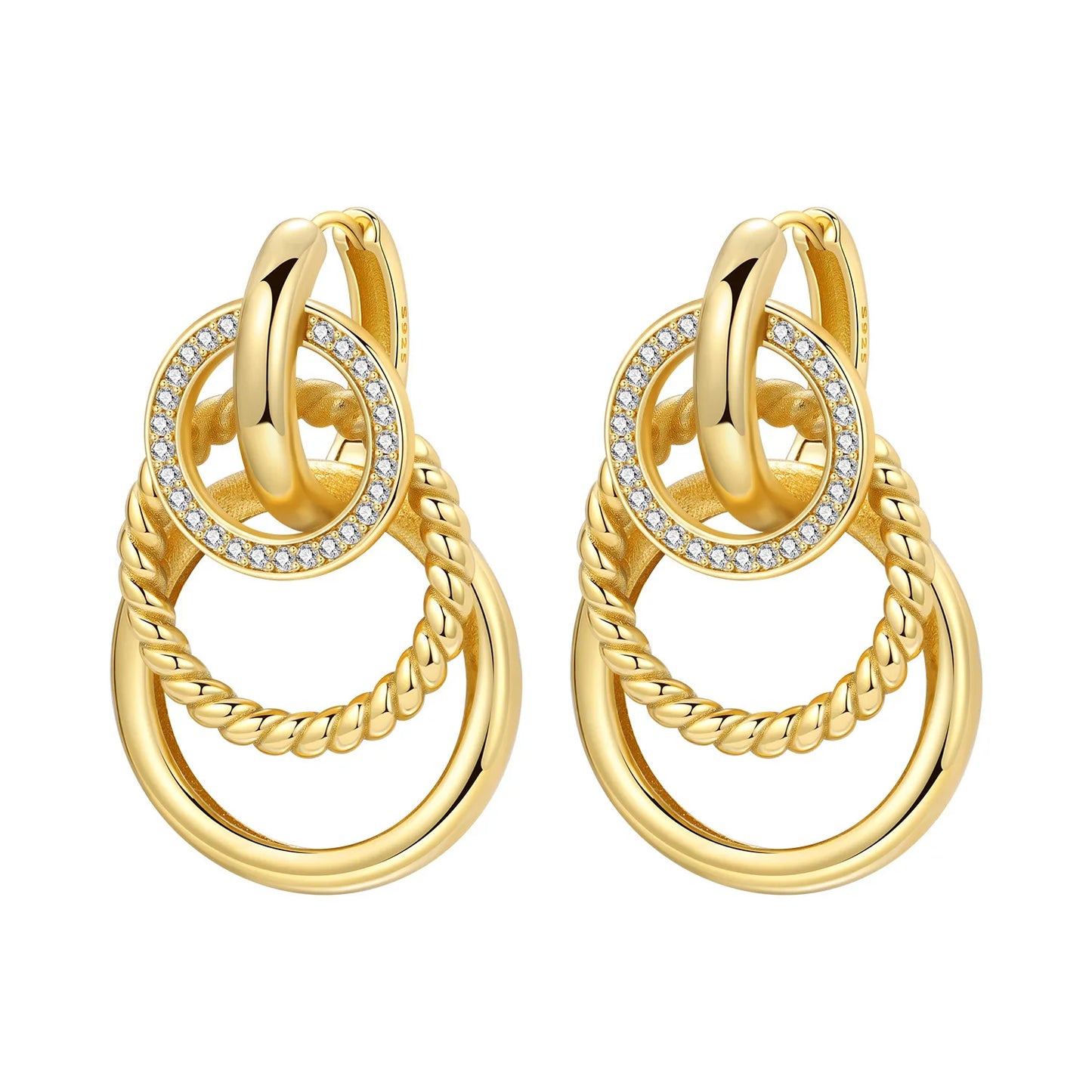S925 Sterling Silver 18K Gold-Lined Zircon Hoop Earrings for Women