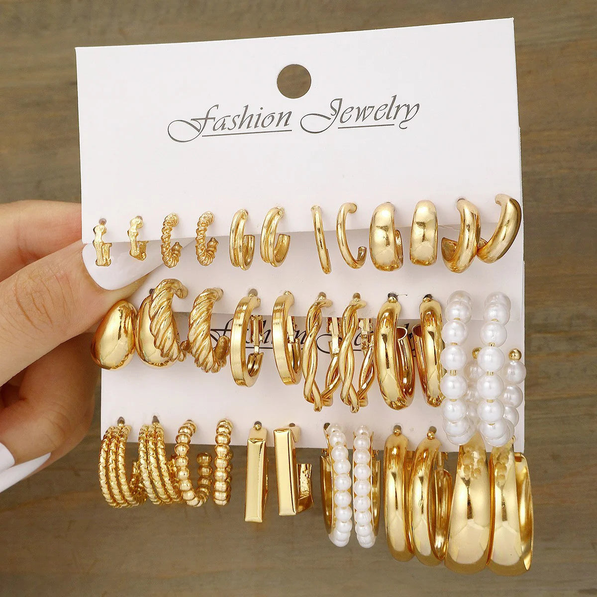 Gold Geometric Hoop Earrings for Women with Pearl Accents and Textured Styles