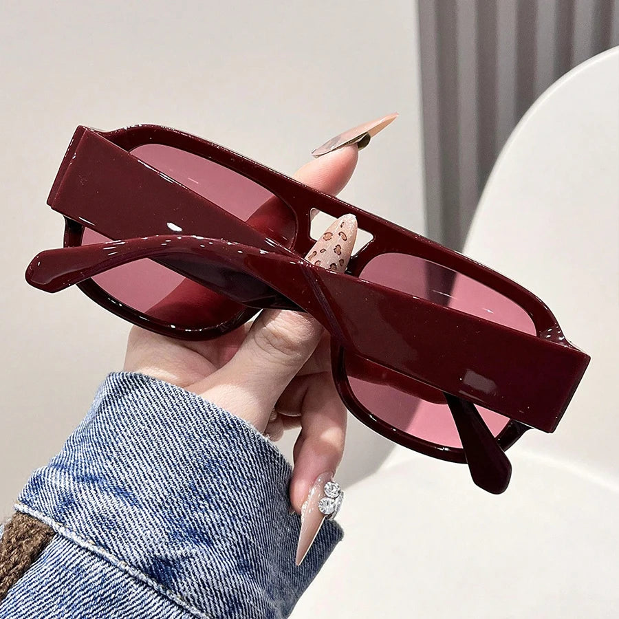 Retro Double Bridge Square Sunglasses for Women & Men – Candy Color Oversized UV400 Fashion Sun Glasses