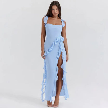 Women’s Sexy Backless Maxi Dress – Elegant Red High Slit Summer Party Evening Dress