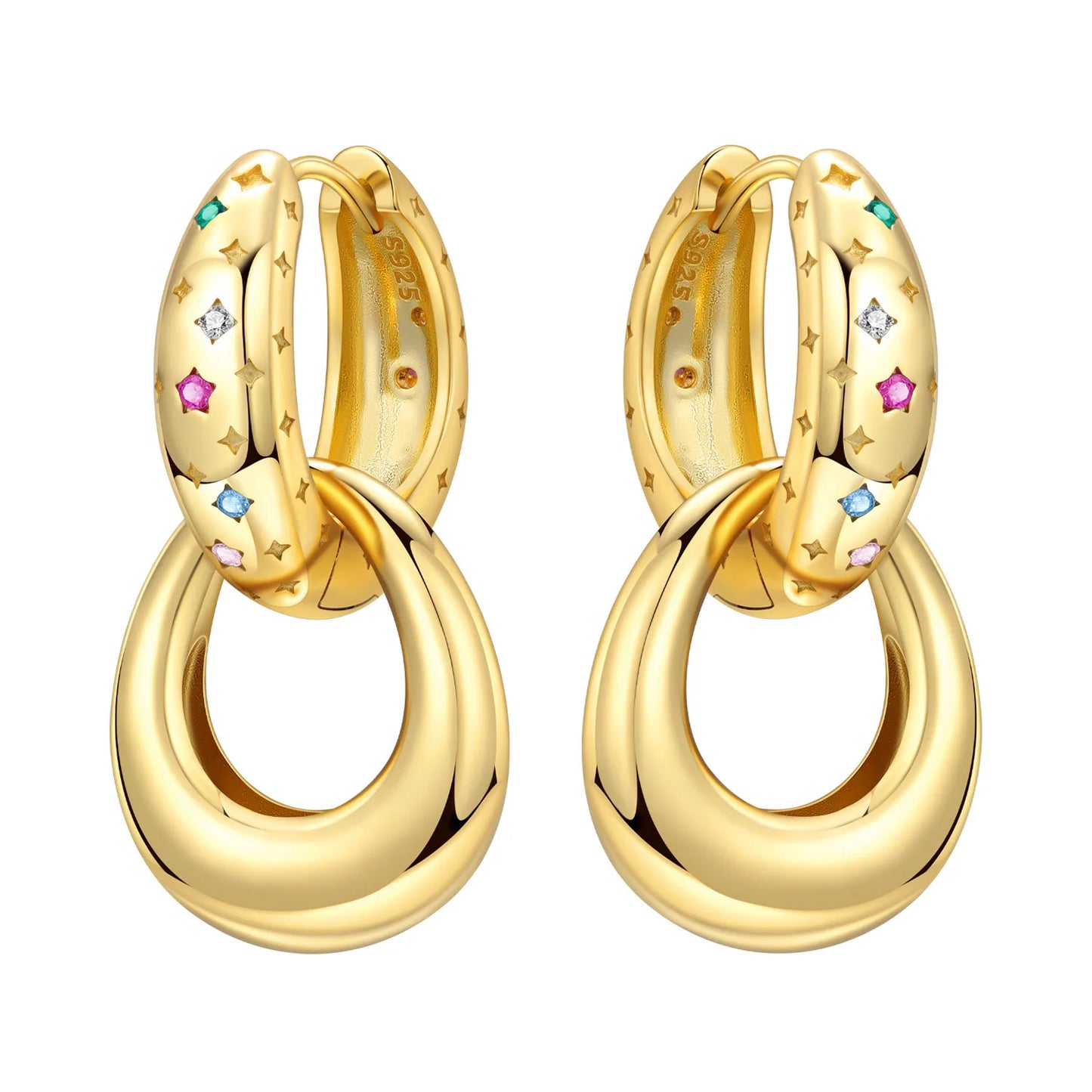 S925 Sterling Silver 18K Gold-Lined Zircon Hoop Earrings for Women