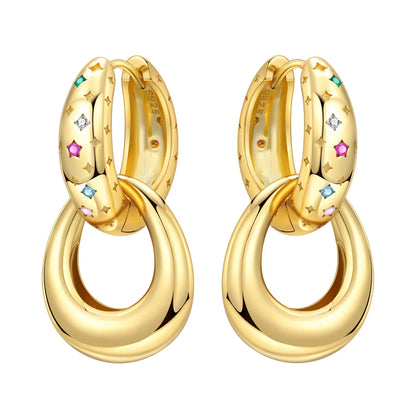 S925 Sterling Silver 18K Gold-Lined Zircon Hoop Earrings for Women
