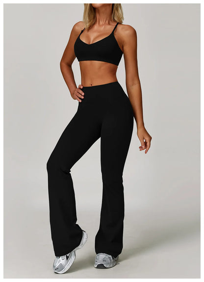 Women's 2/3PCS Yoga Set Workout Clothes Long Sleeve Sports Bra Leggings Gym Running Activewear Outfit