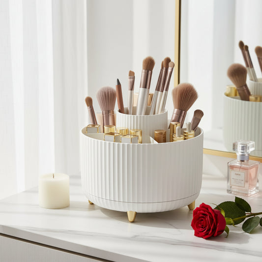 360 Rotating Makeup Organizer Multi Compartment Cosmetic Brush Holder