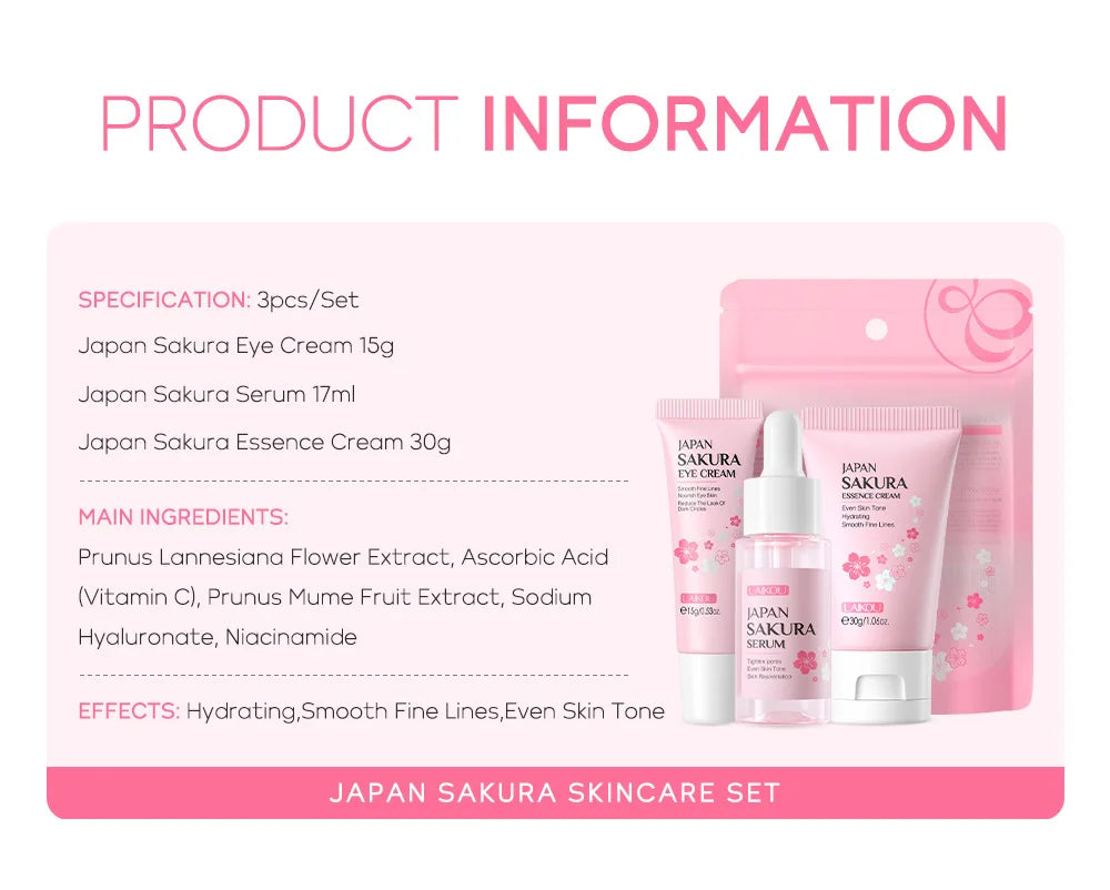 LAIKOU Sakura Skin Care Sets Facial Cleanser Face Cream Serum Toner Moisturizing Brightening Firming Hydrating Face Care Kit