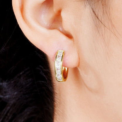 Classic Gold Tone Square Cut Cubic Zirconia Hoop Earrings for Women