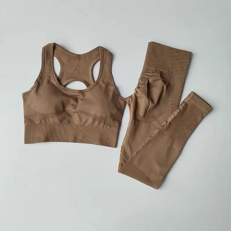 Women’s Seamless Yoga Set – Sexy Open Back Sports Bra & High Waist Scrunch Leggings Gym Outfit