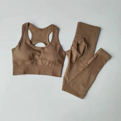 Women’s Seamless Yoga Set – Sexy Open Back Sports Bra & High Waist Scrunch Leggings Gym Outfit