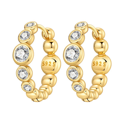 S925 Sterling Silver 18K Gold-Lined Zircon Hoop Earrings for Women