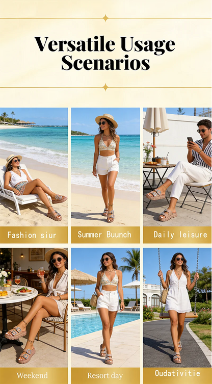 Women’s Thick Sole Sandals with Adjustable Straps – Leather Flip Flops with Metal Ankle Buckle, Comfortable Platform Summer Beach Slides for Casual Outdoor Walking & Vacation Wear