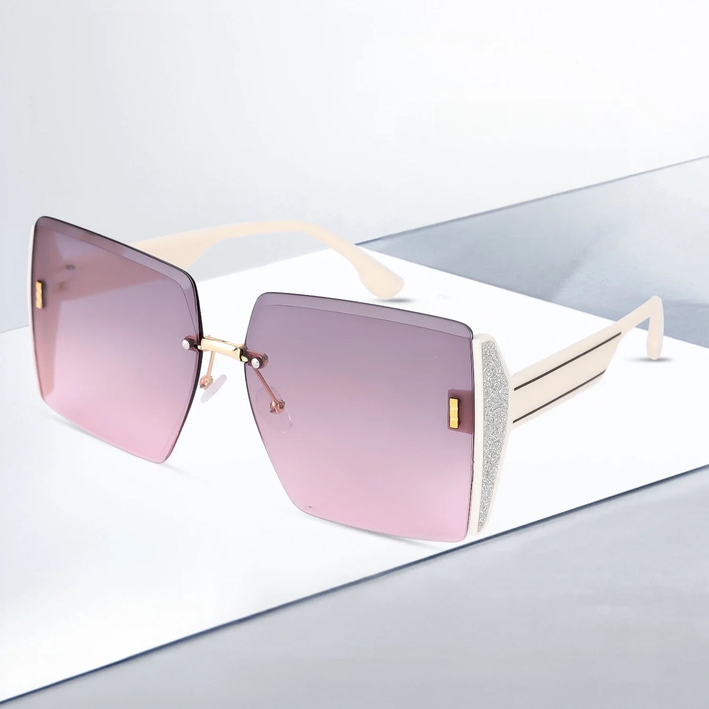 Women’s Vintage Square Frameless Sunglasses – Retro Gradient Lens UV Protection Fashion Shades
