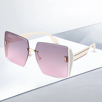Women’s Vintage Square Frameless Sunglasses – Retro Gradient Lens UV Protection Fashion Shades