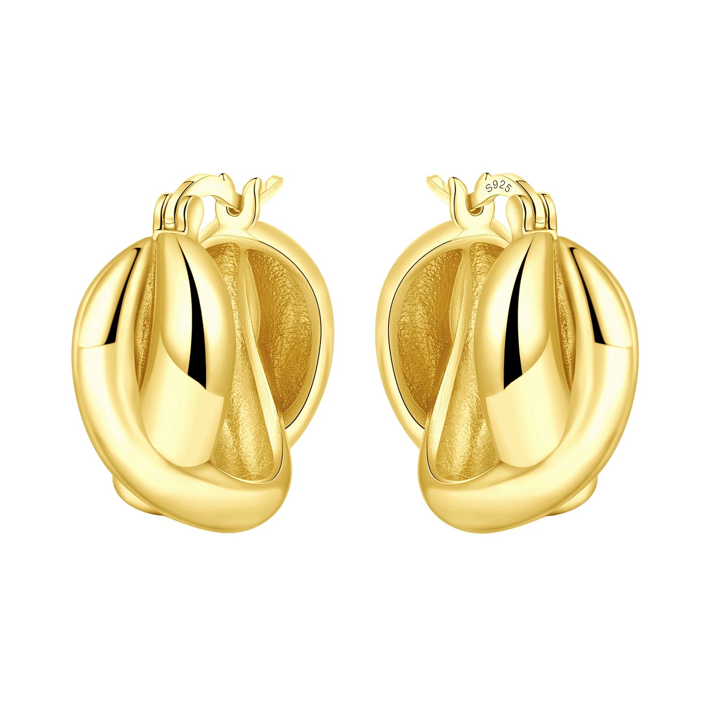 S925 Sterling Silver 18K Gold-Lined Zircon Hoop Earrings for Women