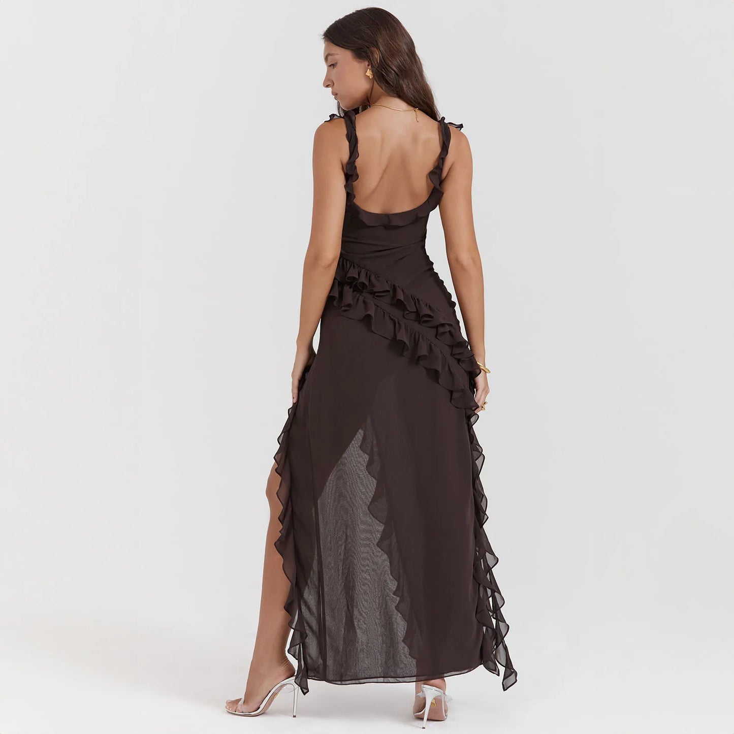 Women’s Sexy Backless Maxi Dress – Elegant Red High Slit Summer Party Evening Dress