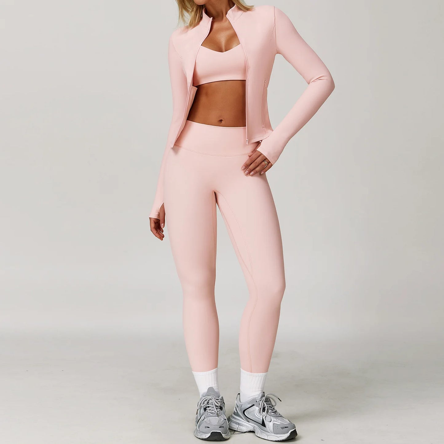 Women's 2/3PCS Yoga Set Workout Clothes Long Sleeve Sports Bra Leggings Gym Running Activewear Outfit