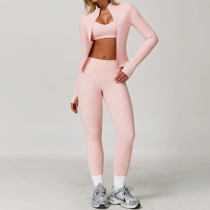 Women's 2/3PCS Yoga Set Workout Clothes Long Sleeve Sports Bra Leggings Gym Running Activewear Outfit