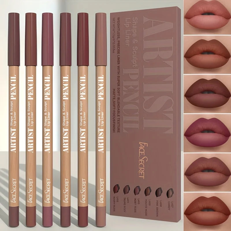6pcs Velvet Matte Lip Liner Pencils Set Long-Lastin, Non-Drying Perfect for Lining Filling Lips Versatile for All Skin Types