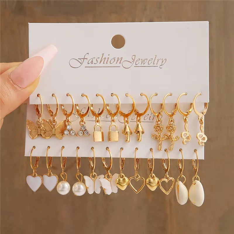 Gold Geometric Hoop Earrings for Women with Pearl Accents and Textured Styles