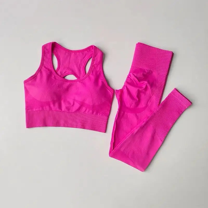Women’s Seamless Yoga Set – Sexy Open Back Sports Bra & High Waist Scrunch Leggings Gym Outfit