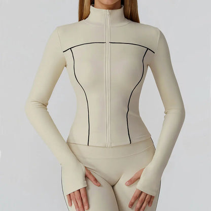 Women's Seamless Zip-Up Workout Jacket – Quick Dry Long Sleeve Yoga & Running Gym Top with Thumb Holes, Lightweight Athletic Fitness Jacket