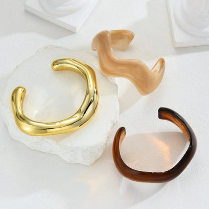 3PCS Resin Wave Bangle Set for Women, Chunky Irregular Cuff Bracelets, Minimalist Stackable Wristbands, Trendy Statement Jewelry Gift