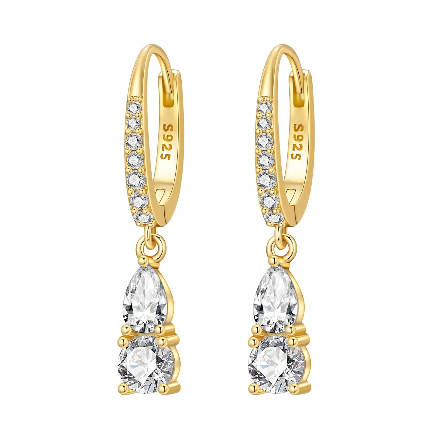 S925 Sterling Silver 18K Gold-Lined Zircon Hoop Earrings for Women