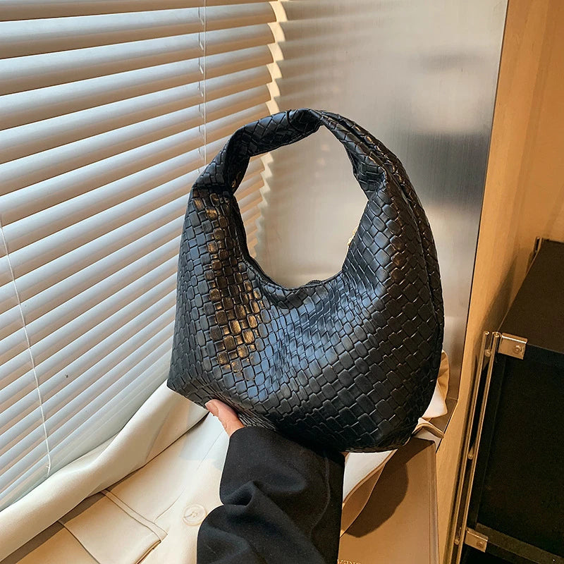 Women Woven Embossed Hobo Shoulder Bag Soft Premium Leather Handbag