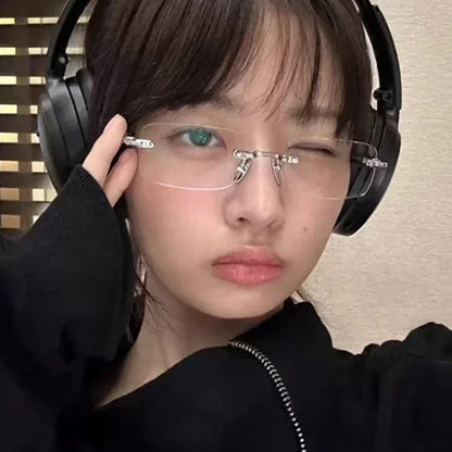 Transparent Rimless Rectangle Shades Glass Women Harajuku Blocking Glasses Frameless Anti-blue Optical Eyeglass Eyewear